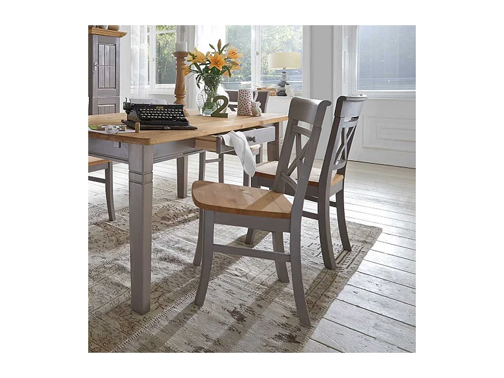 Holzstuhl in Grau Kiefer Massivholz (2er Set)