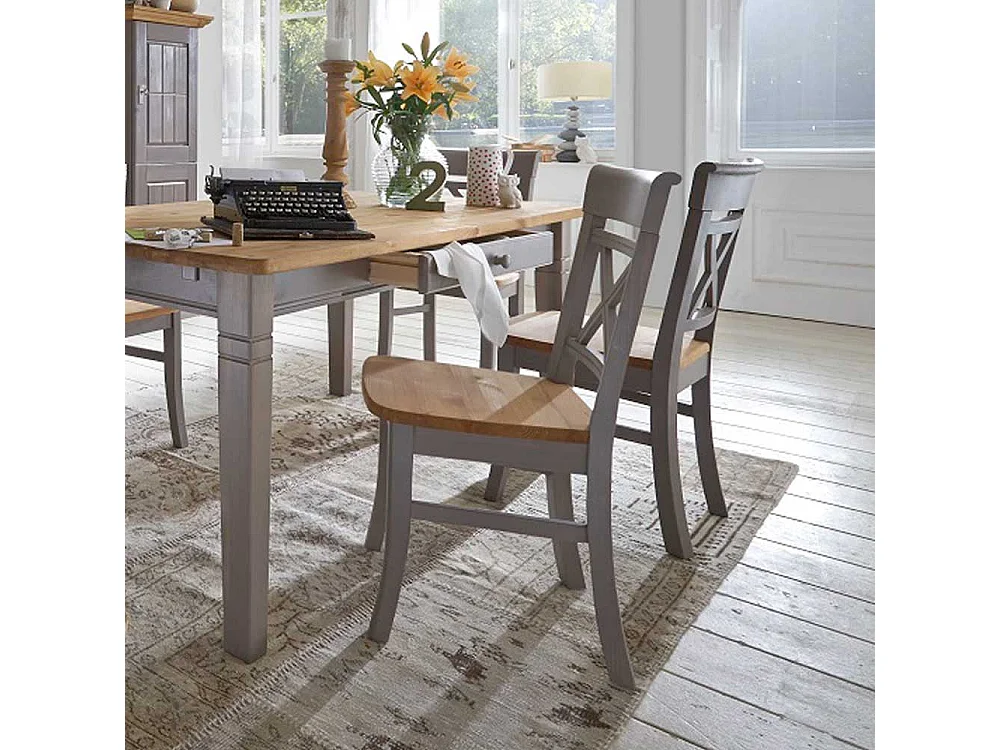 Holzstuhl in Grau Kiefer Massivholz (2er Set)