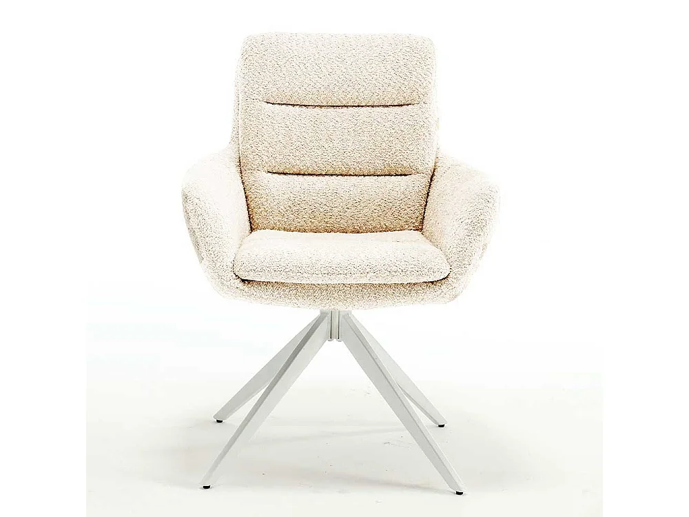 Polsterstuhl Esszimmer Boucle in Cremefarben Gestell aus Metall (2er Set)