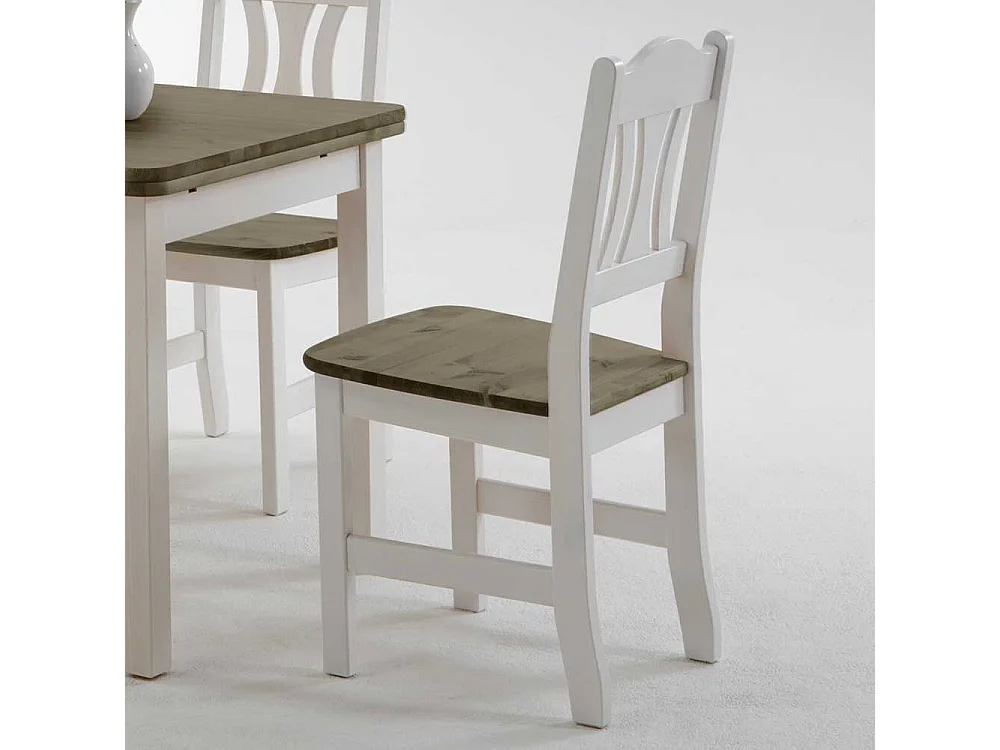 Holzstuhl in Weiß Grau Kiefer massiv (2er Set)