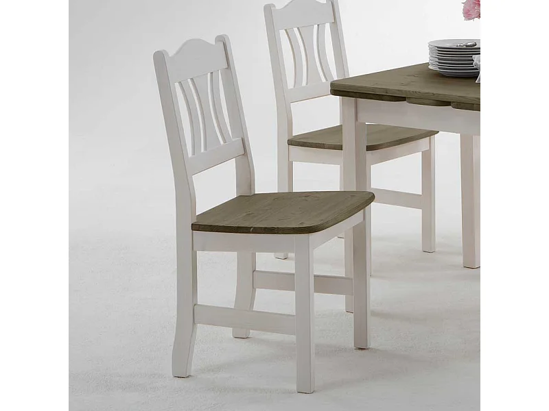 Holzstuhl in Weiß Grau Kiefer massiv (2er Set)