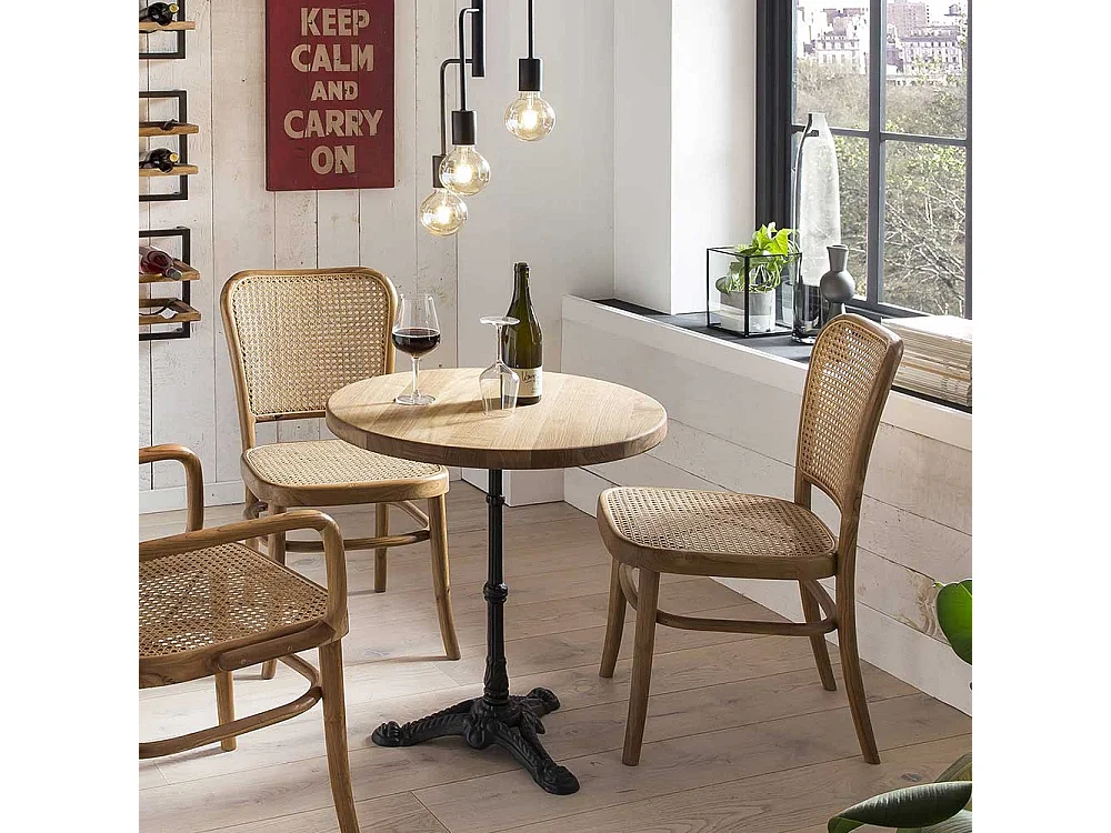 Esstischstuhl aus Teak Massivholz und Rattan Retrostil