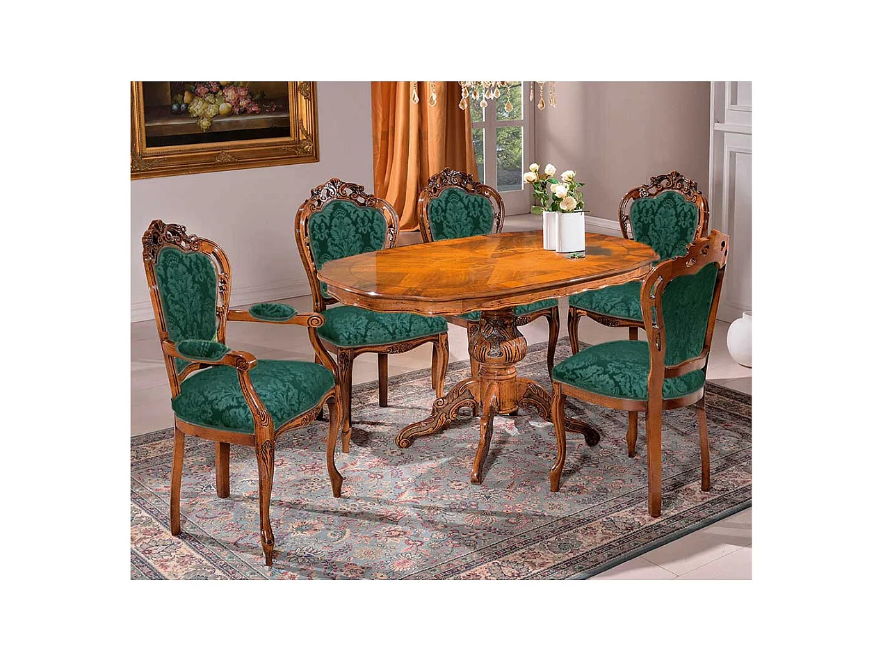 Solitärstuhl im Barockstil Nussbaumfarben & Grün