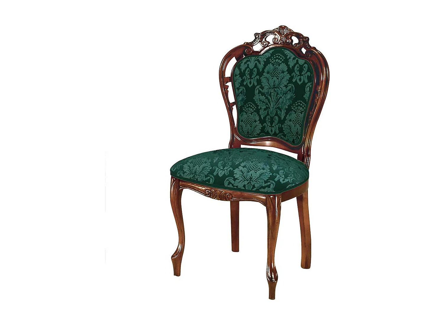 Solitärstuhl im Barockstil Nussbaumfarben & Grün