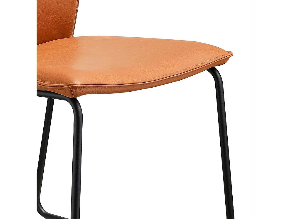 Leder Stuhl in Cognac Braun Metallgestell in Schwarz (2er Set)