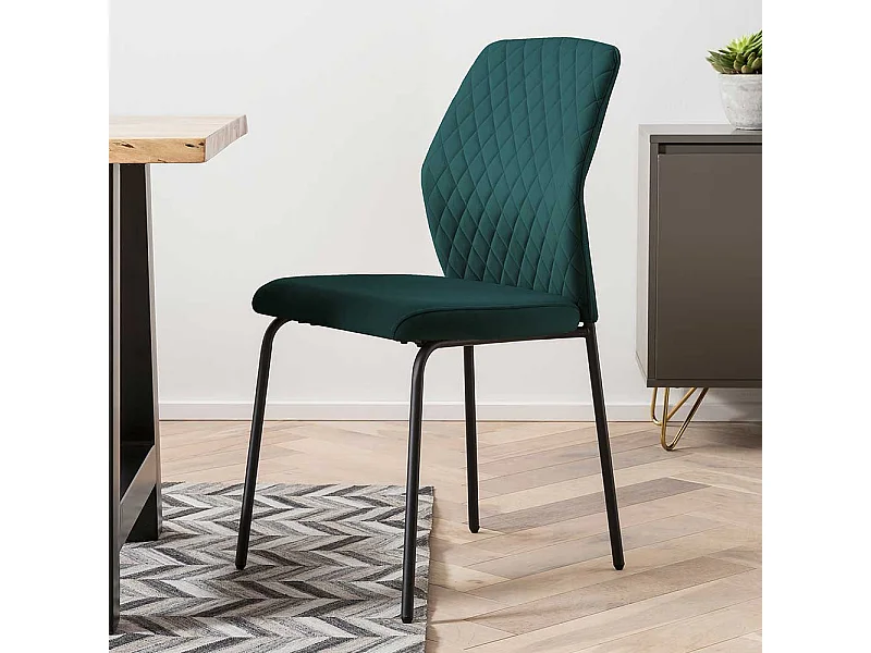 2 Stühle Samt und Metall in Grün und Schwarz aufwendigen Steppungen (2er Set)