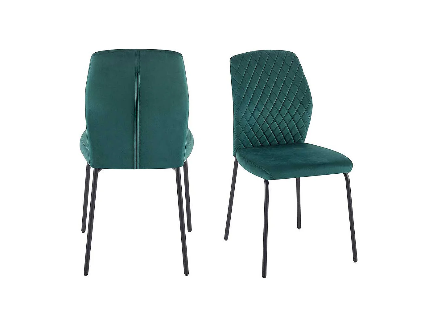 2 Stühle Samt und Metall in Grün und Schwarz aufwendigen Steppungen (2er Set)