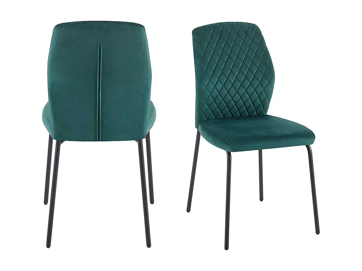 2 Stühle Samt und Metall in Grün und Schwarz aufwendigen Steppungen (2er Set)
