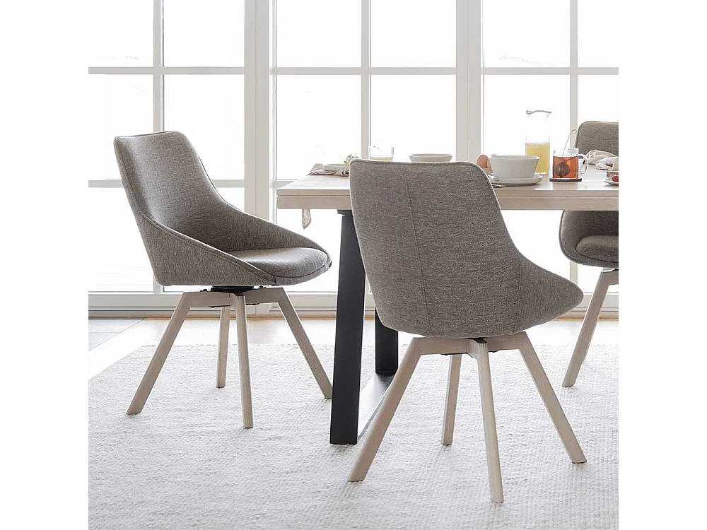 Stuhl Küche Küchenstuhl in Beigegrau und Holz White Wash (2er Set)