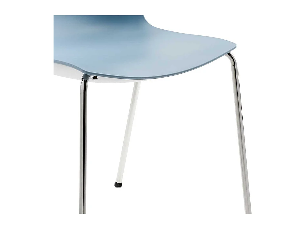 Kunststoff Esszimmerstuhl in Blaugrau verchromtem Metallgestell