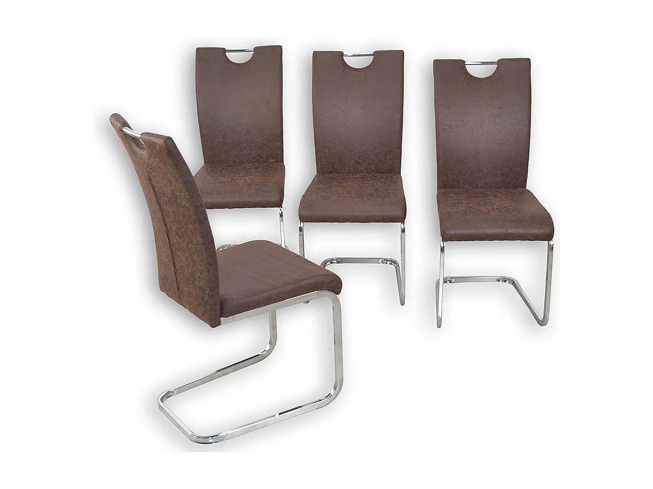 Freischwinger Stühle in Braun Kunstleder verchromtem Metallgestell (4er Set)