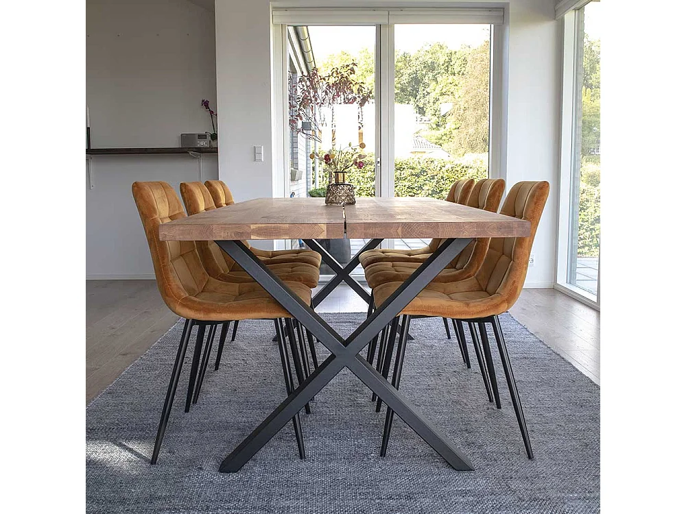 Esstischstühle aus Samt und Stahl Ocker und Schwarz (2er Set)