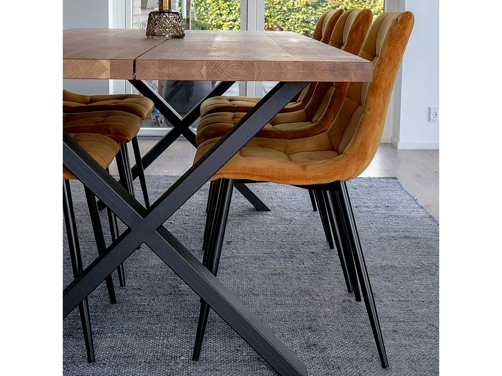 Esstischstühle aus Samt und Stahl Ocker und Schwarz (2er Set)