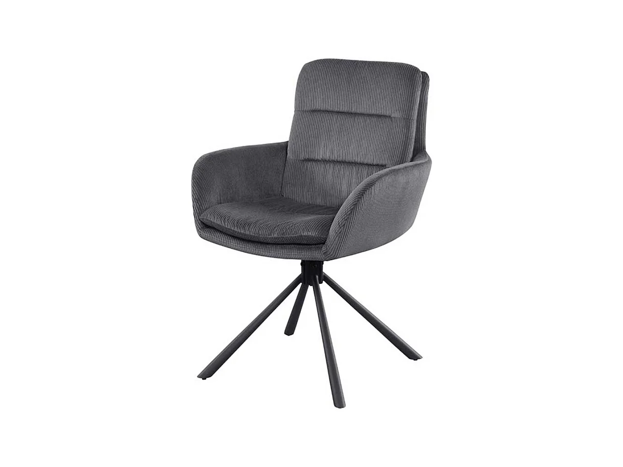 Armlehnstuhl Cord Dunkelgrau mit Gestell aus Metall drehbar
