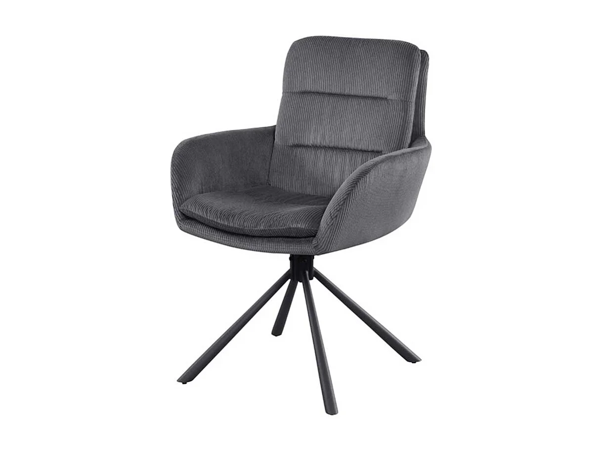 Armlehnstuhl Cord Dunkelgrau mit Gestell aus Metall drehbar