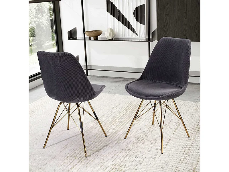 2 Stühle Schalenstühle in Anthrazit und Goldfarben (2er Set)
