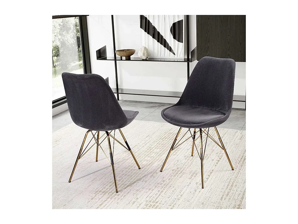 2 Stühle Schalenstühle in Anthrazit und Goldfarben (2er Set)