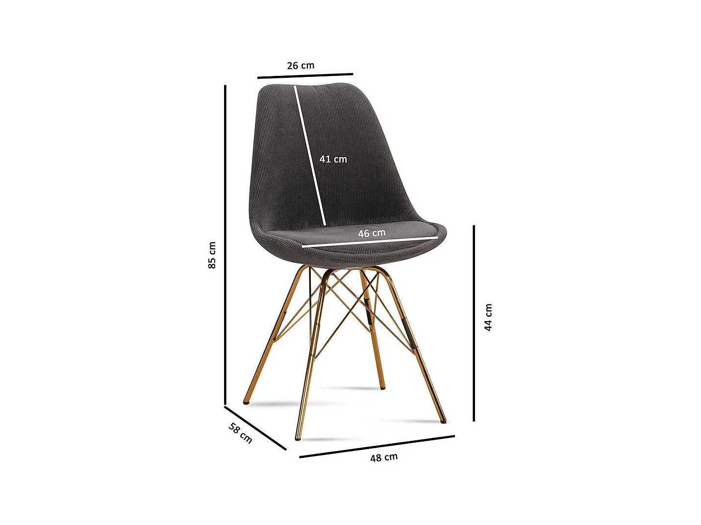 2 Stühle Schalenstühle in Anthrazit und Goldfarben (2er Set)