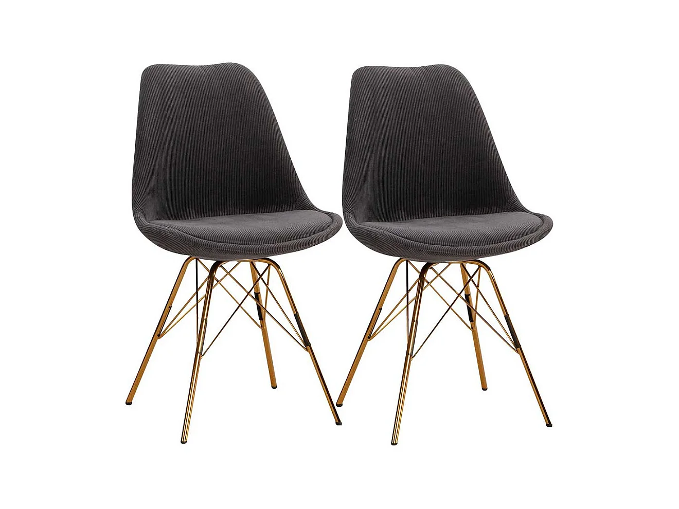 2 Stühle Schalenstühle in Anthrazit und Goldfarben (2er Set)