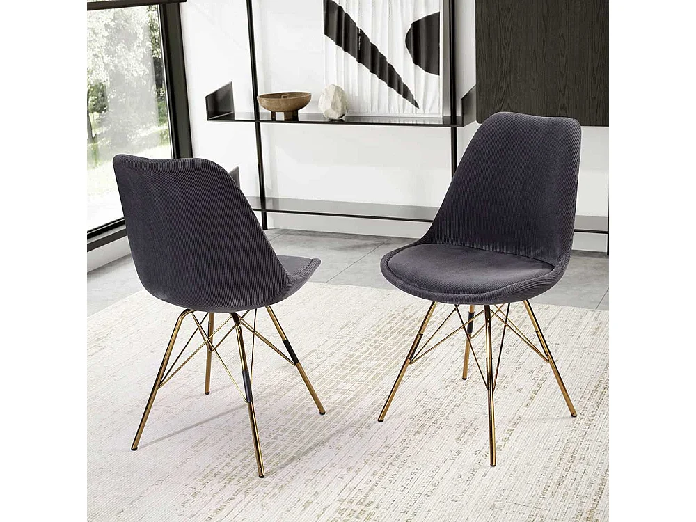 2 Stühle Schalenstühle in Anthrazit und Goldfarben (2er Set)