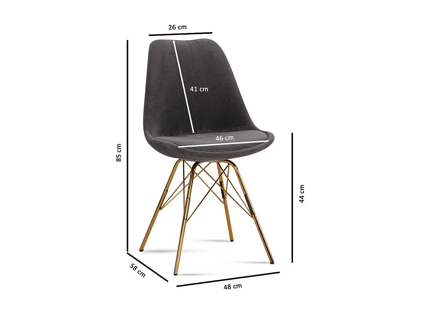 2 Stühle Schalenstühle in Anthrazit und Goldfarben (2er Set)
