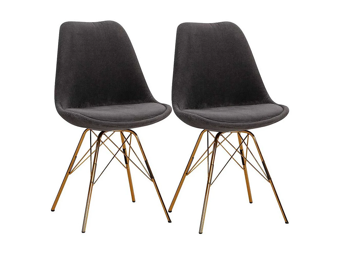 2 Stühle Schalenstühle in Anthrazit und Goldfarben (2er Set)