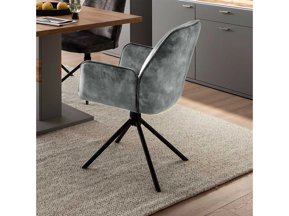 Drehbare Armlehnenstühle in Grau Velours Metallgestell (2er Set)