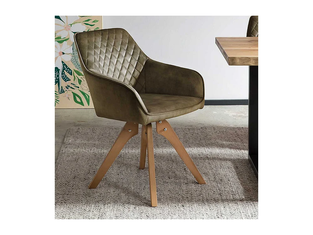 Polster Armlehnstuhl in Oliv Grün Eichefarben