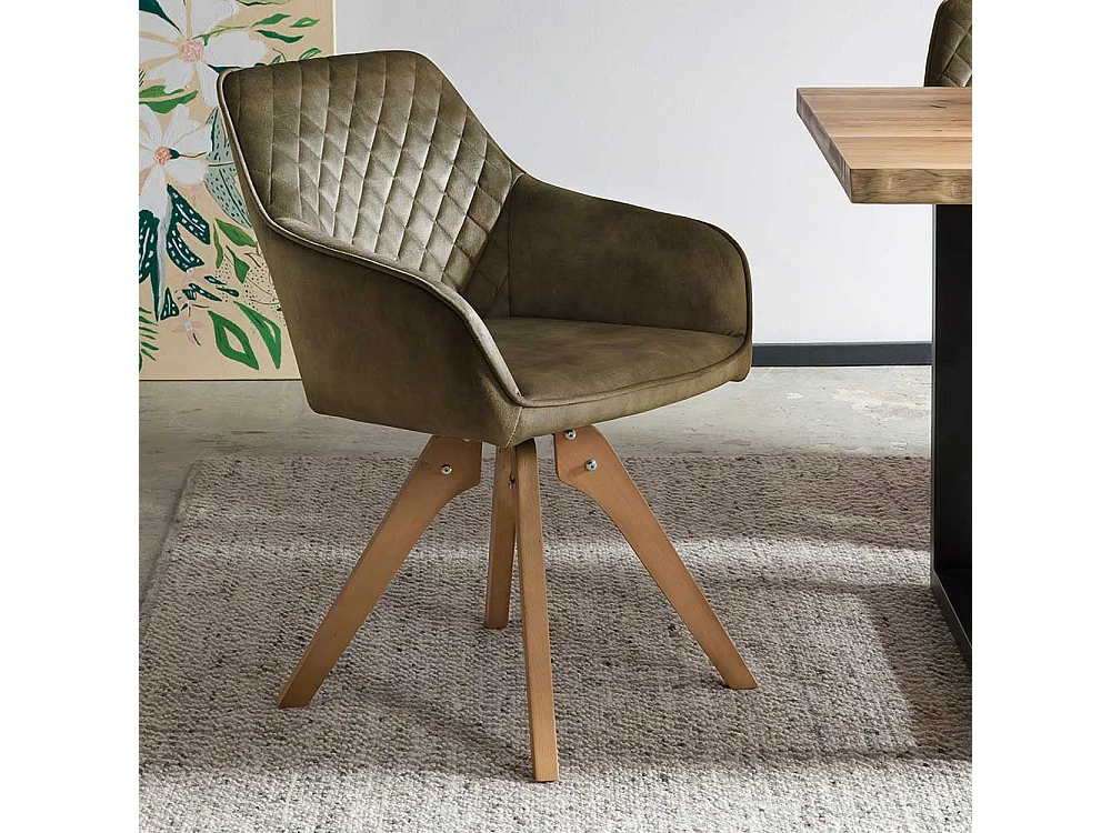 Polster Armlehnstuhl in Oliv Grün Eichefarben