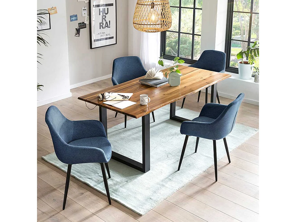 Armlehnstuehle mit Stoffbezug in Blau Gestell aus Metall (2er Set)