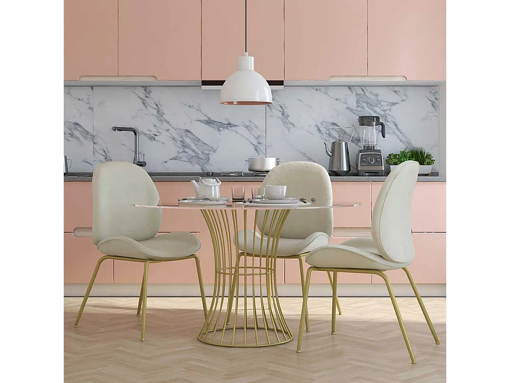 Polsterstuhl Esszimmer Samt in Cremefarben Gestell aus Metall