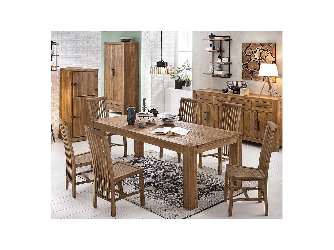 Esszimmerstuhl aus Teak Massivholz mit hoher Lehne