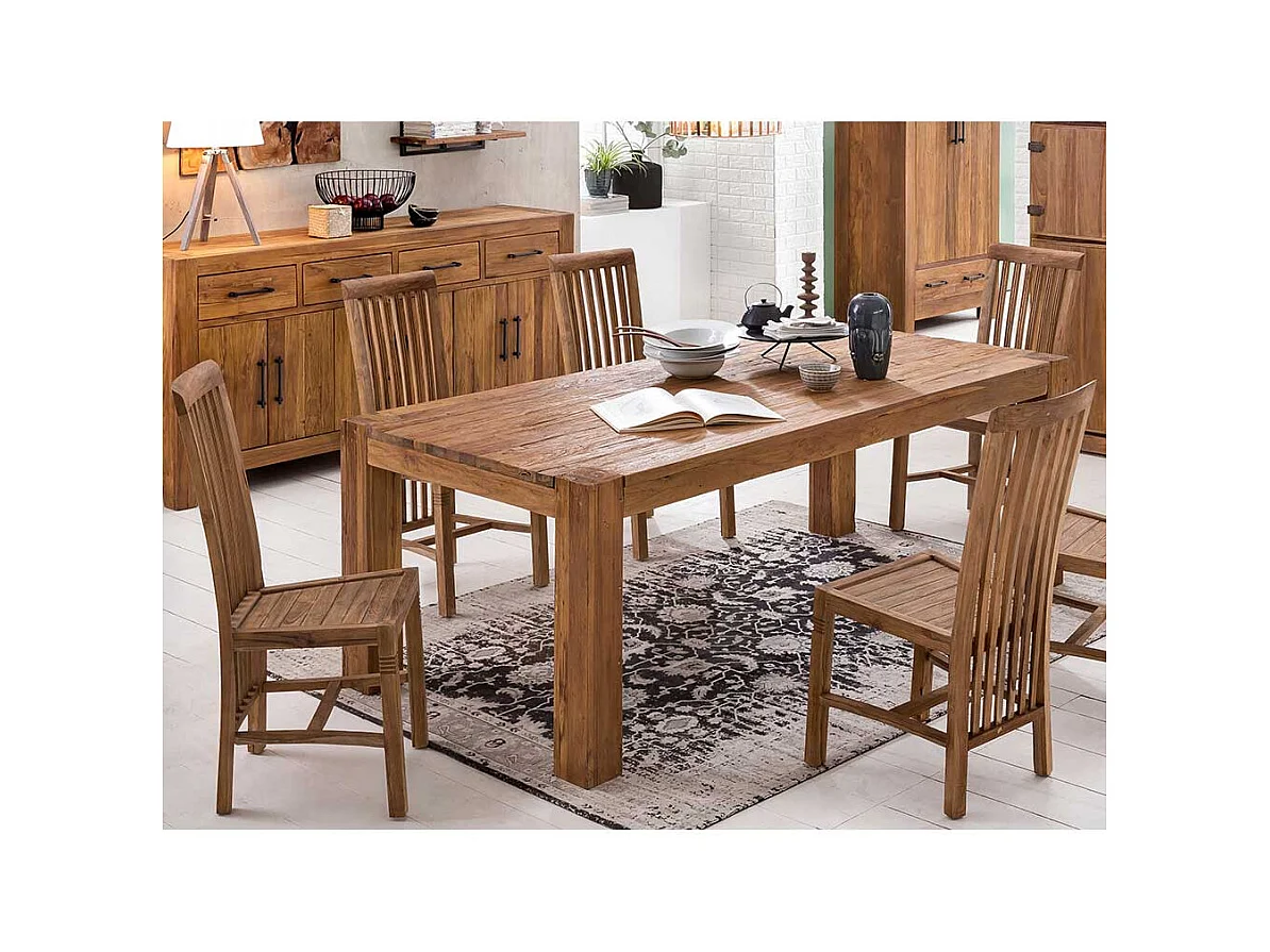 Esszimmerstuhl aus Teak Massivholz mit hoher Lehne