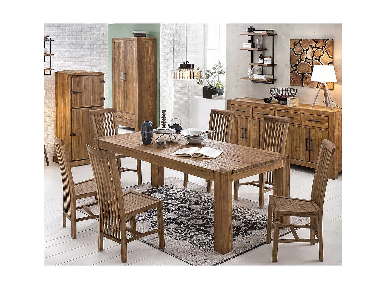 Esszimmerstuhl aus Teak Massivholz mit hoher Lehne