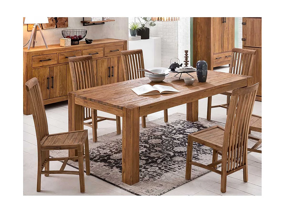 Esszimmerstuhl aus Teak Massivholz mit hoher Lehne