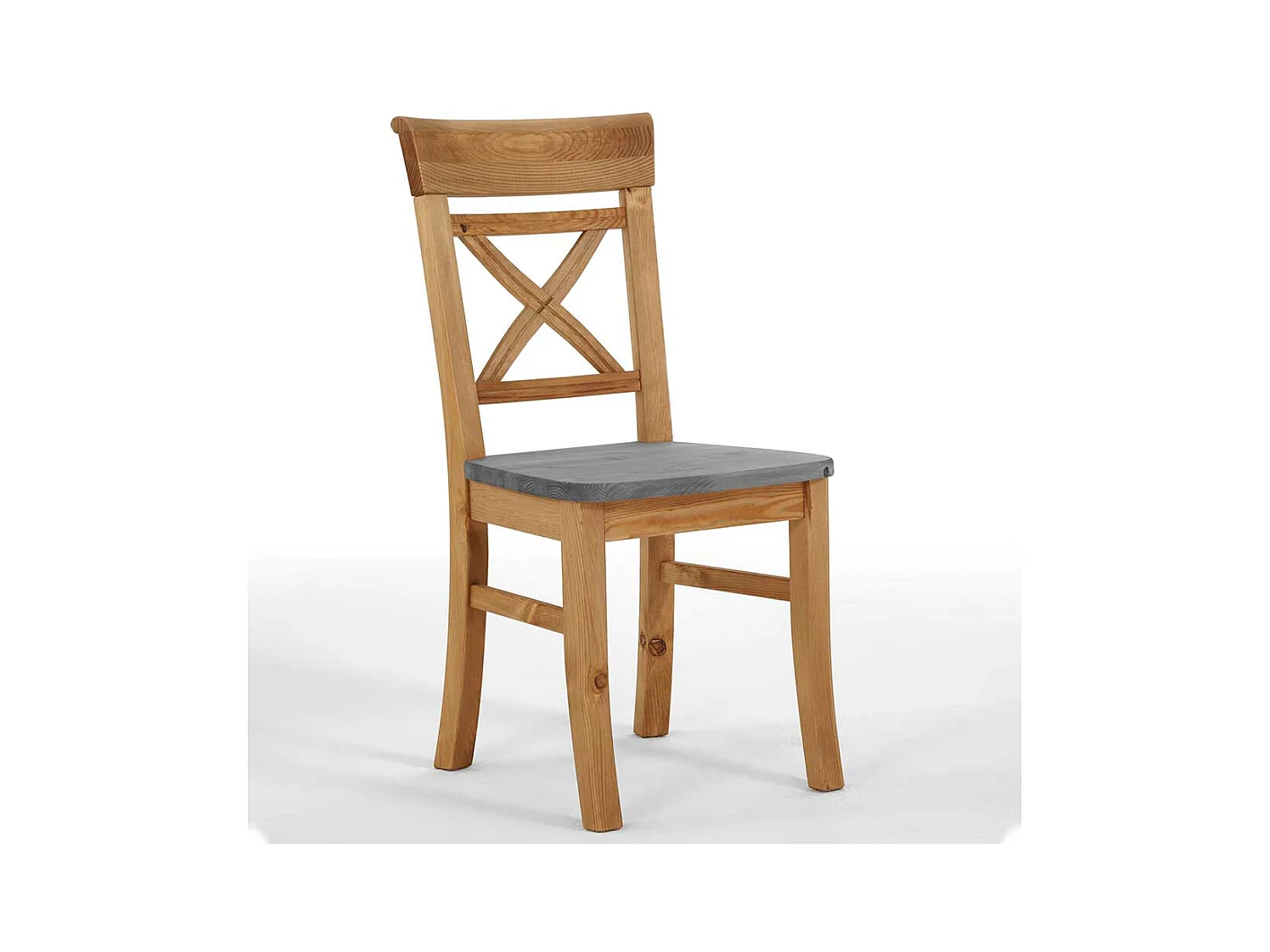 Landhaus Holzstühle in Grau Kiefer massiv 40 cm Sitztiefe (2er Set)