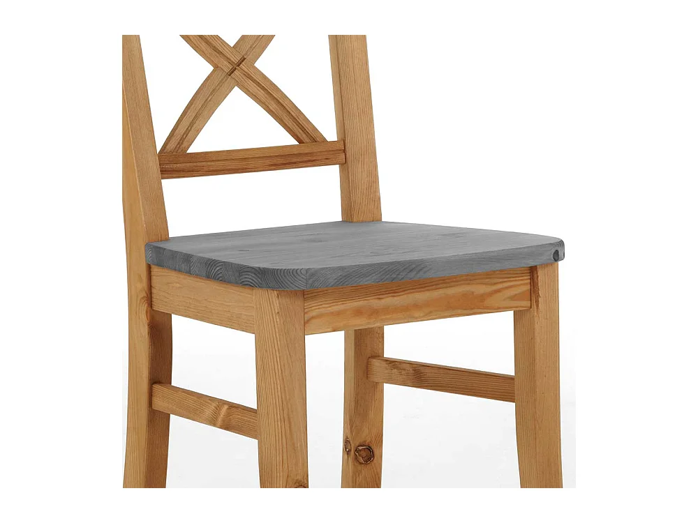 Landhaus Holzstühle in Grau Kiefer massiv 40 cm Sitztiefe (2er Set)