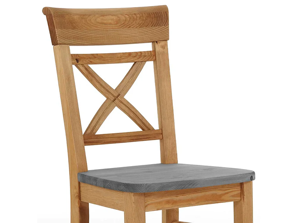 Landhaus Holzstühle in Grau Kiefer massiv 40 cm Sitztiefe (2er Set)