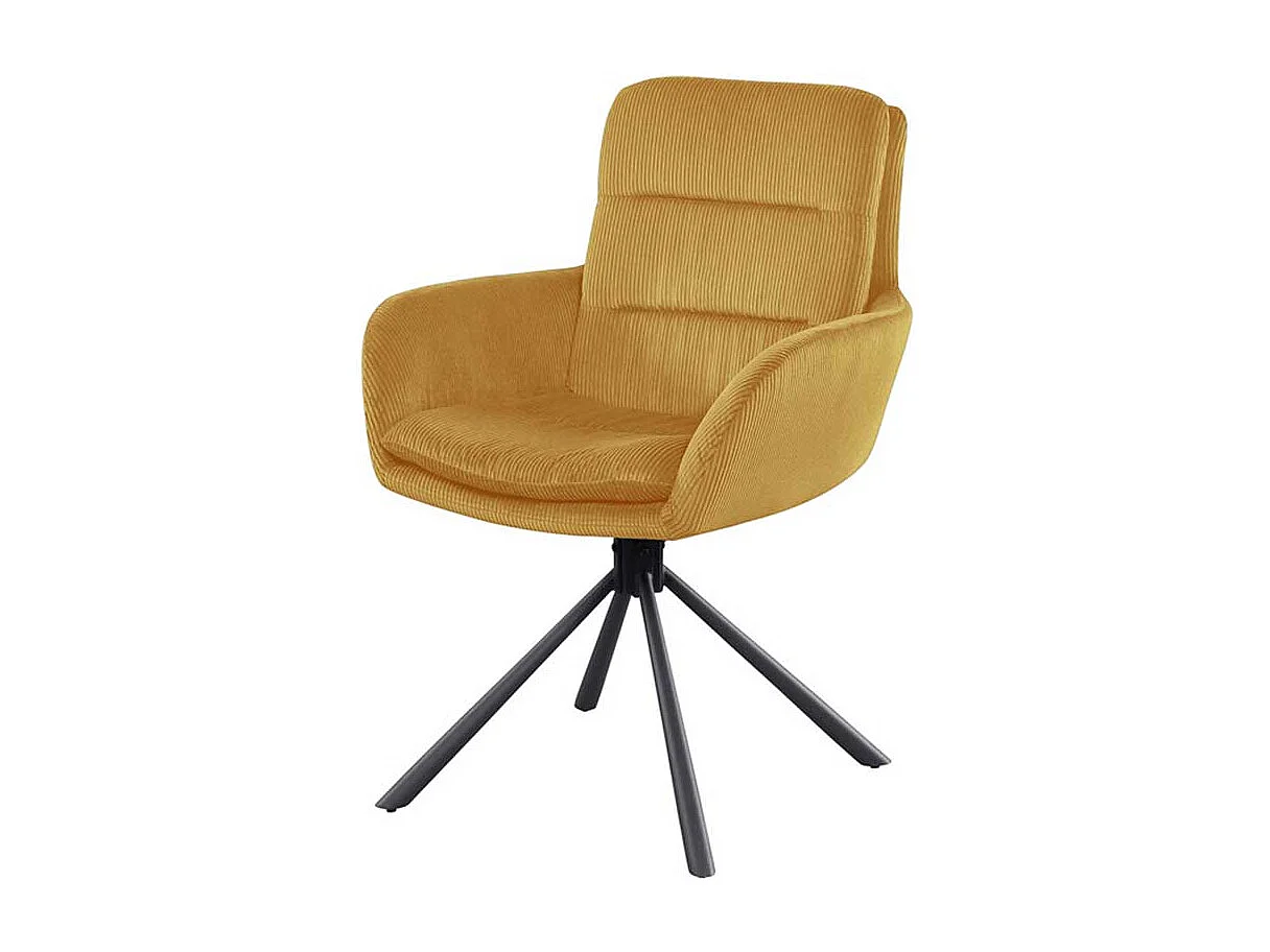 Esszimmerstuhl Armlehnen Cord in Goldgelb und Schwarz Gestell aus Metall