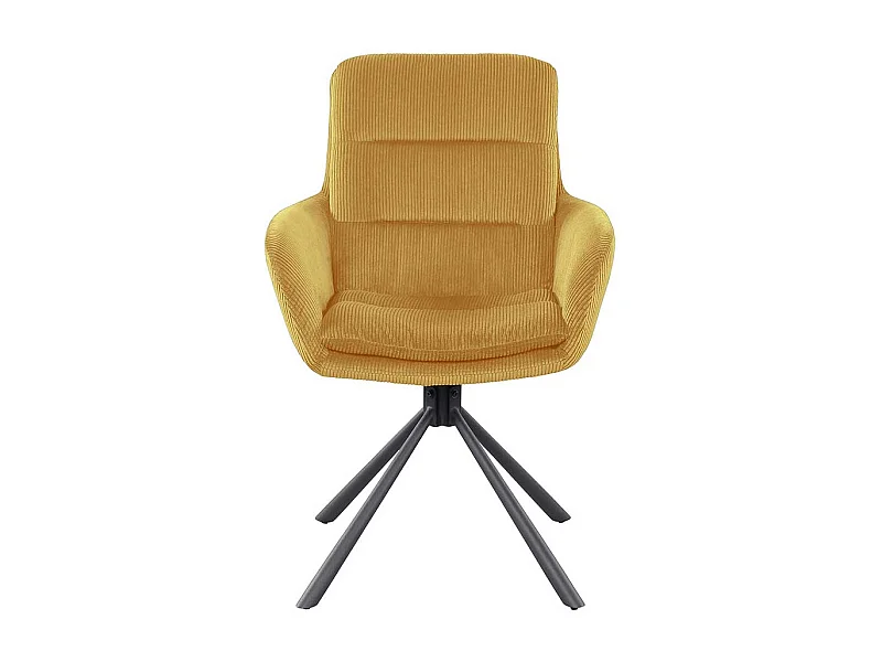 Esszimmerstuhl Armlehnen Cord in Goldgelb und Schwarz Gestell aus Metall