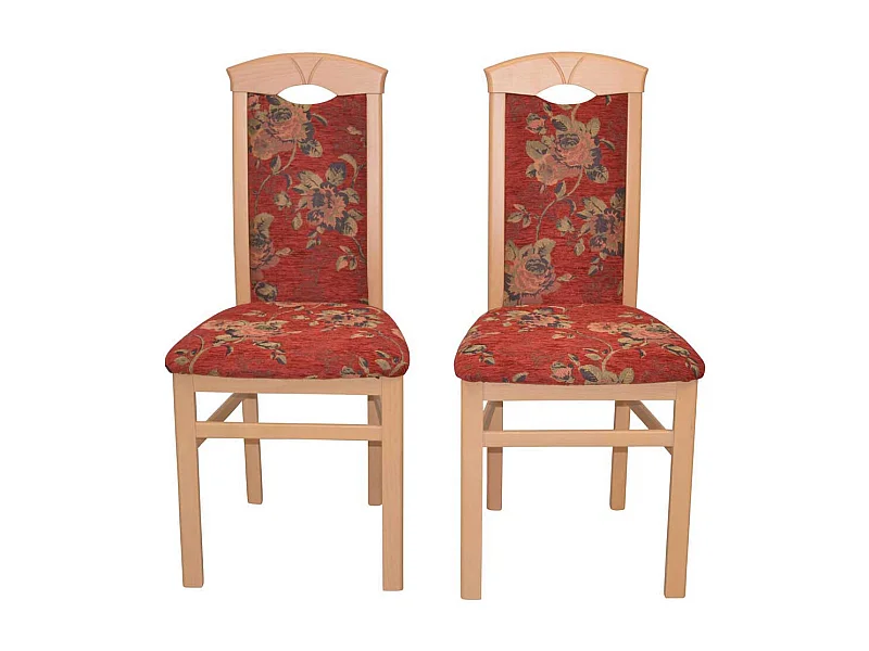 Kuechenstuhl Set Blumenmuster in Rot Buchefarben (2er Set)