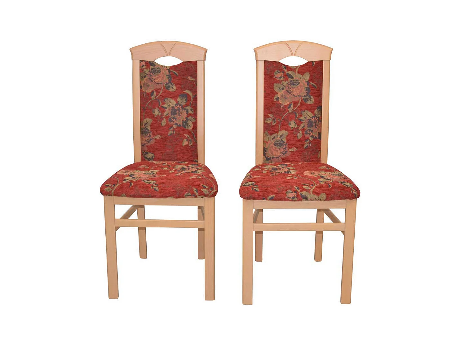 Kuechenstuhl Set Blumenmuster in Rot Buchefarben (2er Set)