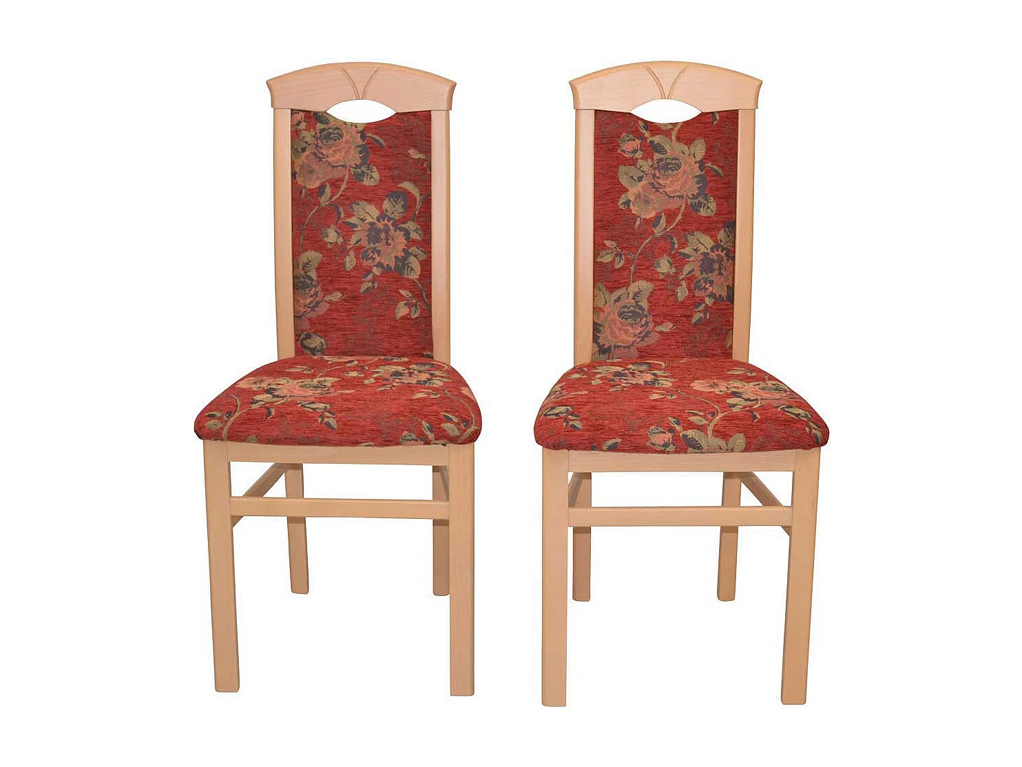 Kuechenstuhl Set Blumenmuster in Rot Buchefarben (2er Set)