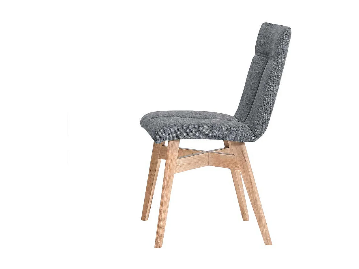 Esstisch Stühle in Grau Webstoff Massivholzgestell in Eiche Bianco (2er Set)