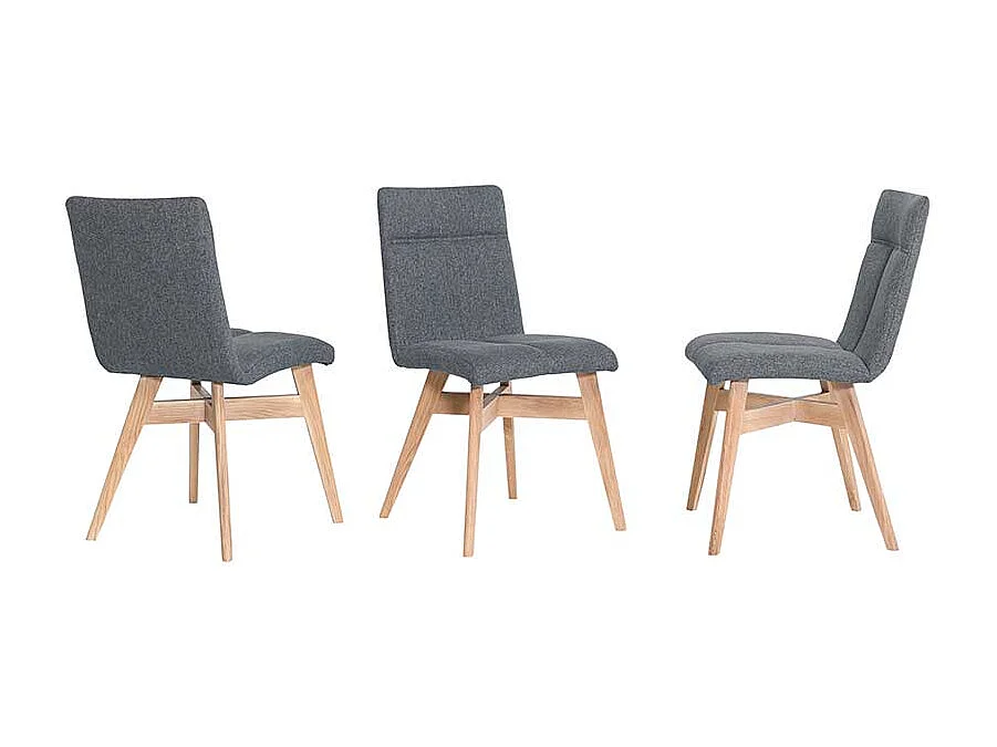 Esstisch Stühle in Grau Webstoff Massivholzgestell in Eiche Bianco (2er Set)