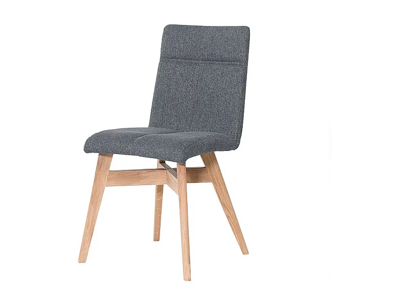 Esstisch Stühle in Grau Webstoff Massivholzgestell in Eiche Bianco (2er Set)