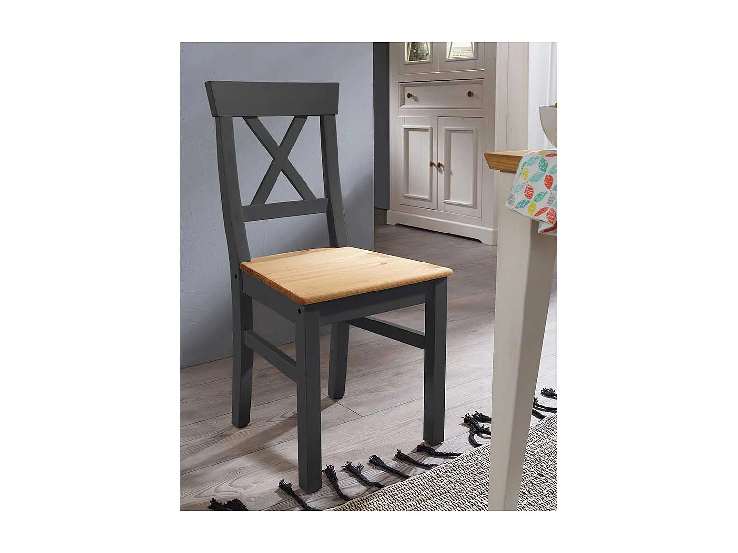 Esszimmerstuhl in Grau und Eichefarben Kiefer Massivholz