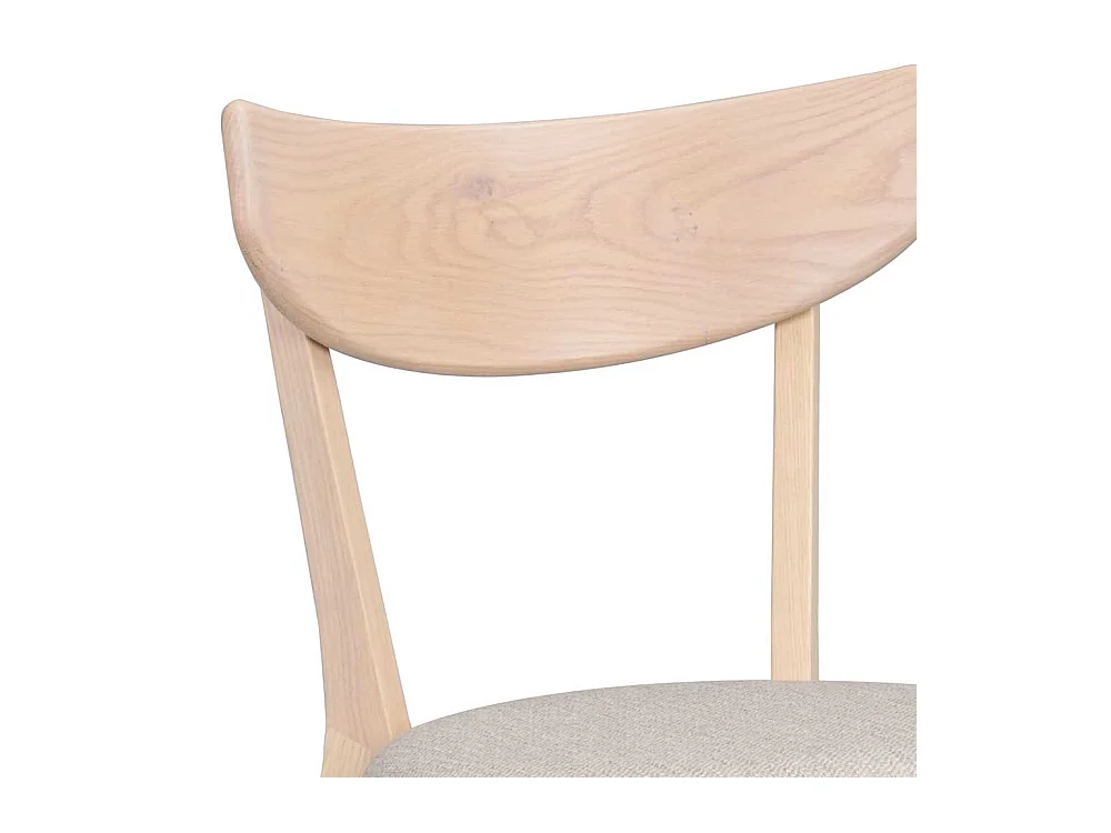 Skandi Esstisch Stühle aus Eiche Massivholz White Wash Webstoff Beigegrau (2er Set)