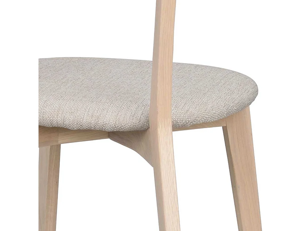 Skandi Esstisch Stühle aus Eiche Massivholz White Wash Webstoff Beigegrau (2er Set)