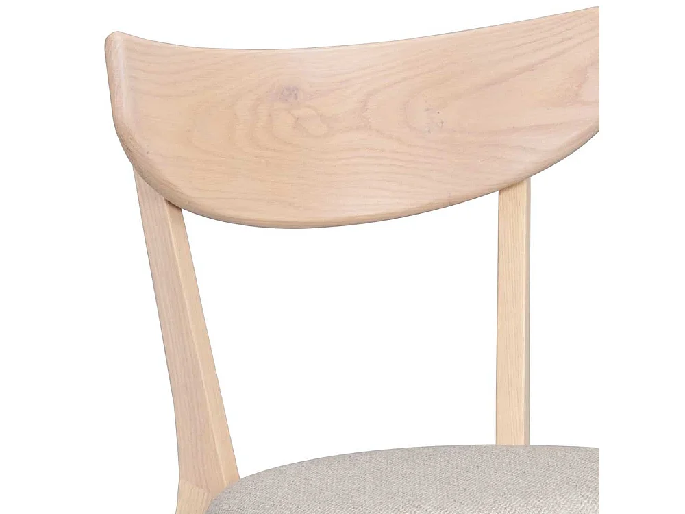 Skandi Esstisch Stühle aus Eiche Massivholz White Wash Webstoff Beigegrau (2er Set)